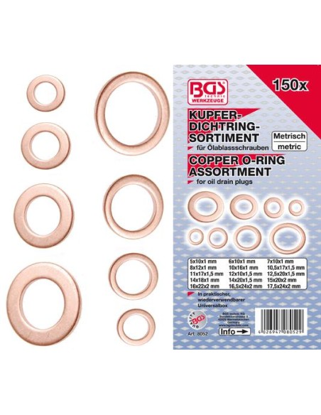 Surtido de arandelas cobre  150 piezas